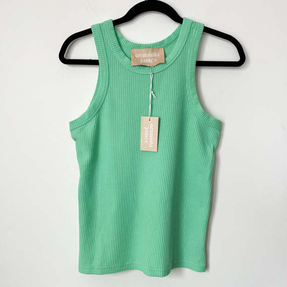 NWT Araminta James The Everyday Tank Honeydew Green Waffle Knit Women XS 6 Beach - Picture 1 of 9